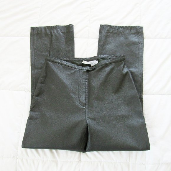 VINTAGE Stylish High Waist Leather Pants in Deep Green Size Medium 28" W SZ 6/8 - Picture 2 of 10